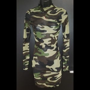 Sheer Mesh Camo Dress